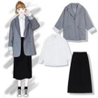 Plain Blazer / Plain Shirt / Midi A-line Skirt