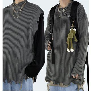 Ripped Rib-knit Vest / Sweater