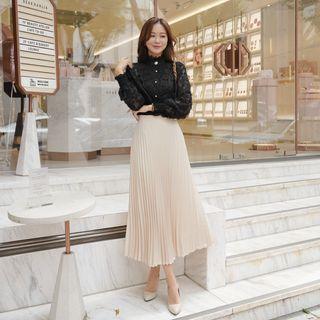 Faux-pearl Lace-panel Fringed Blouse