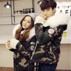 Couple Matching Faux Fur Trim Camouflage Padded Coat