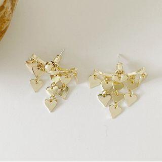 Heart Alloy Fringed Earring 1 Pair - Heart Alloy Fringed Earring - Gold - One Size