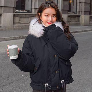 Furry Hood Padded Zip Jacket