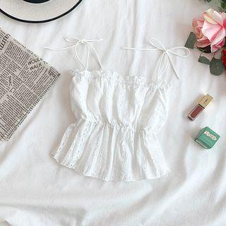 Shoulder-tie Eyelet Lace Crop Top White - One Size