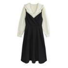 Set: Long-sleeve Shirt + Strappy Midi A-line Dress Black - One Size