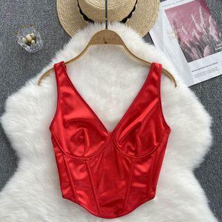 Suspender V-neck Plain Cropped Top