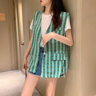Geometric Loose-fit Vest Green - One Size