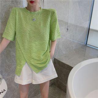 Round-neck Plain Striped Split Top
