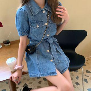 Denim Puff-sleeve Dress