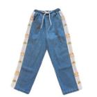 Embroidered Drawstring Straight Leg Jeans Blue - One Size