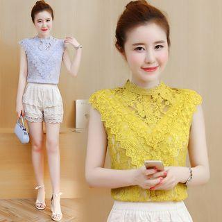 Sleeveless Mock Collar Lace Top