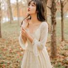 Bell-sleeve A-line Maxi Lace Dress