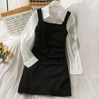 Sleeveless Ruched Knit Mini Dress Black - One Size