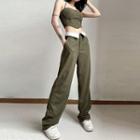 Set: Halter-neck Crop Camisole Top / High-waist Straight-fit Pants
