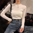 Frill-trim Ribbed Long-sleeve Top