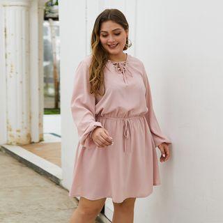 Balloon-sleeve Lace-up A-line Dress
