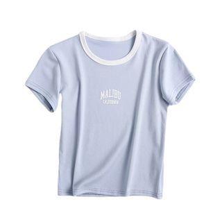 Short Sleeve Contrast-trim Lettering T-shirt