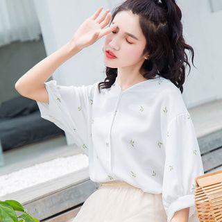 Leaf 3/4-sleeve Chiffon Blouse White - One Size