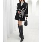 Wide-collar Wrap Jacket With Sash