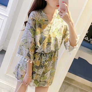Printed V-neck 3/4-sleeve Playsuit