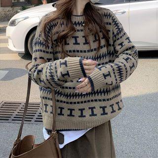 Patterned Sweater / Shirt / Midi A-line Skirt