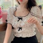 Short-sleeve Dot Print Blouse White - One Size