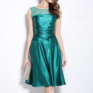 Sleeveless Mesh Panel A-line Cocktail Dress