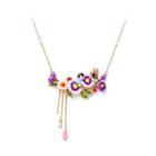Fashion And Elegant Plated Gold Enamel Flower Fairy Tassel Necklace With Cubic Zirconia Golden - One Size