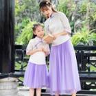 Family Matching Embroidered Elbow-sleeve Hanfu Top / Mesh A-line Skirt