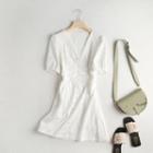 Short-sleeve Embroidered V-neck A-line Dress