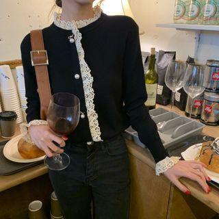 Long-sleeve Lace Trim Knit Sweater