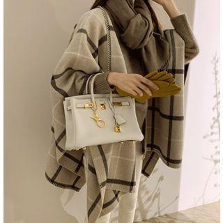 Checked Wool Blend Cape One Size