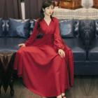Drawstring Long-sleeve A-line Maxi Dress
