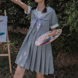 Sailor Collar Pleated Mini A-line Dress