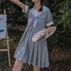 Sailor Collar Pleated Mini A-line Dress