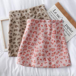 Leopard-print Woolen Mini Skirt