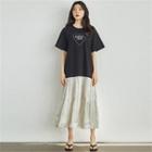 Inset Letter Print T-shirt Tiered Skirt Black - One Size