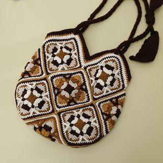 Color Block Crochet Knit Crossbody Bag Brown - One Size