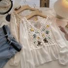 Butterfly Embroidered Crochet Lace Blouse