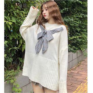 Turtleneck Bow Accent Sweater White - One Size
