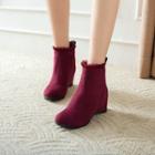 Lace Trim Wedge Heel Short Boots
