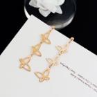 Stainless Steel Butterfly Dangle Earring Three Butterflies - Rose Gold - One Size