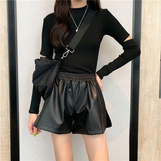 High-waist Faux Leather Shorts Black - One Size