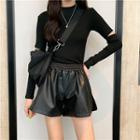 High-waist Faux Leather Shorts Black - One Size