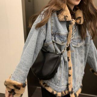 Reversible Leopard Print Fluffy Denim Jacket