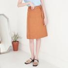 Flat-front Cotton Midi Skirt With Belt
