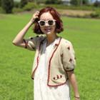 Collared Cherry-embroidered Cropped Cardigan