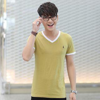 Contrast Trim V-neck Short-sleeve T-shirt