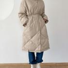 High-neck Drawstring-waist Quilted Coat