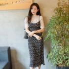 Spaghetti-strap Smocked-waist Floral Long Dress