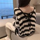 Striped Tie-back Long-sleeve T-shirt As Shown In Figure - One Size